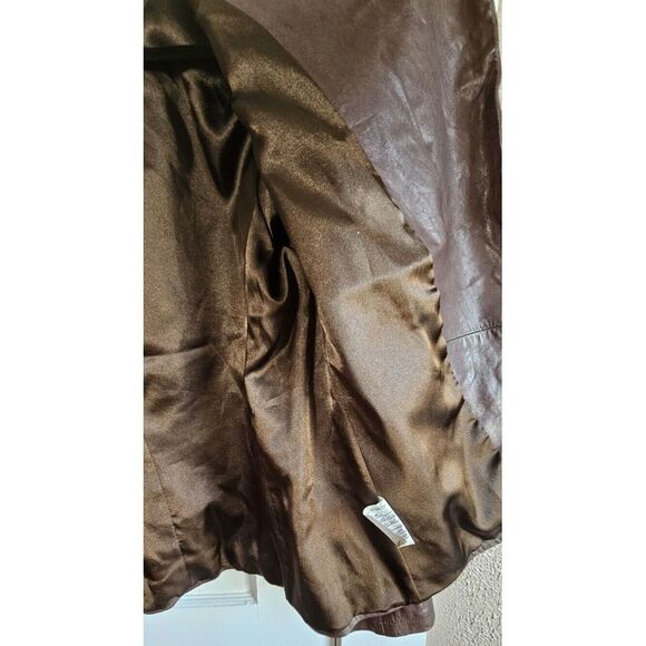 Eileen fish 100% Lamb leather jacket open front drapey‎ brown Sz M - Picture 5 of 11